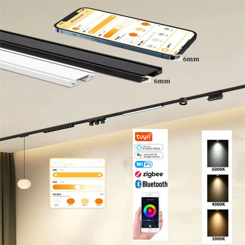 Outdoor Lighting Track - สมาร์ทโฮม Tuya หรี่แสงได้บางเฉียบติดเพดานบางพิเศษขนาด6มม. 48V ระบบไฟส่อง LED